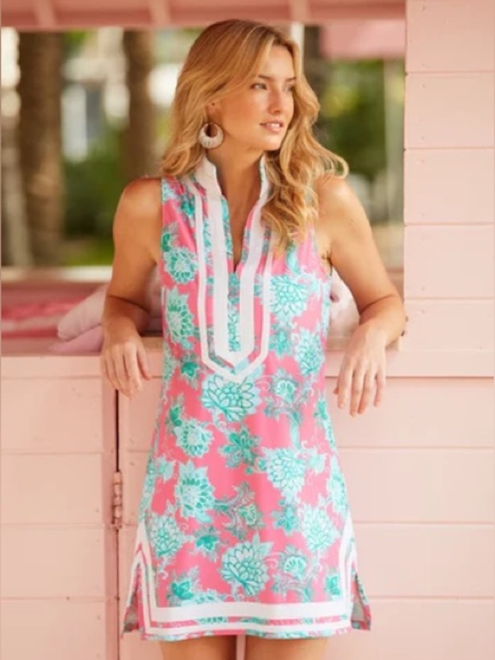 Cabana Life Cote de Azure Sleeveless Pink Floral Shift Tunic swim cover up Dress